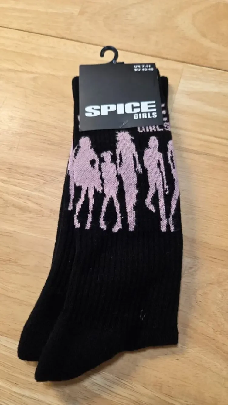 Spice Girls Socks NWT Black Pink Silhouette Logo Official Bravado Rock Off